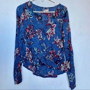 Hollister Blue Floral High-Low Wrap Blouse - Long Sleeve